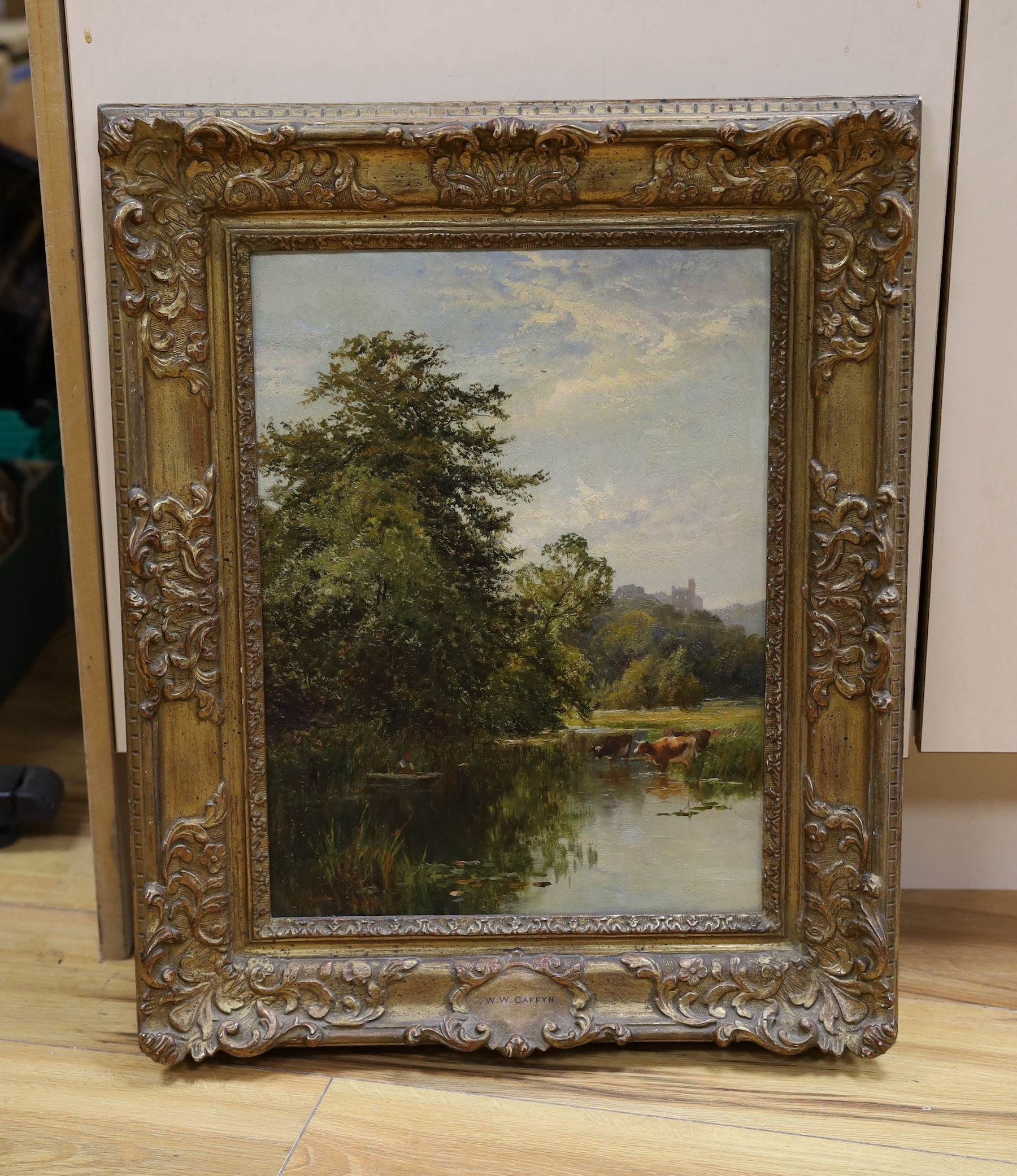 Walter Wallor Caffyn (1845-1898), oil on canvas, 'Arundel Castle from the meadows', signed and inscribed verso, 40 x 30cm